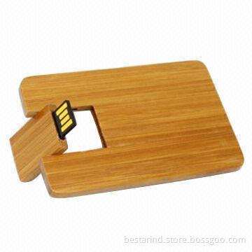 Credit Card USB Flash Drive, Made of Wood/Bamboo, Customized Logos/Packing, Ideal for Promotion